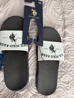 U.S. Polo Assn. Black Slide Sandals with White Logo Strap